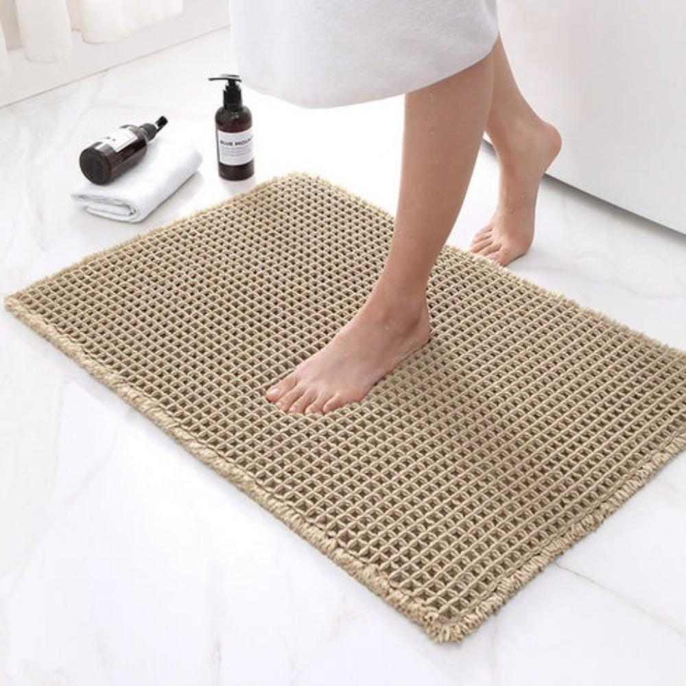 Alfombra de baño de tejido tipo waffle, de secado rápido, antideslizante, color beige, para hogares modernos, felpa cómoda