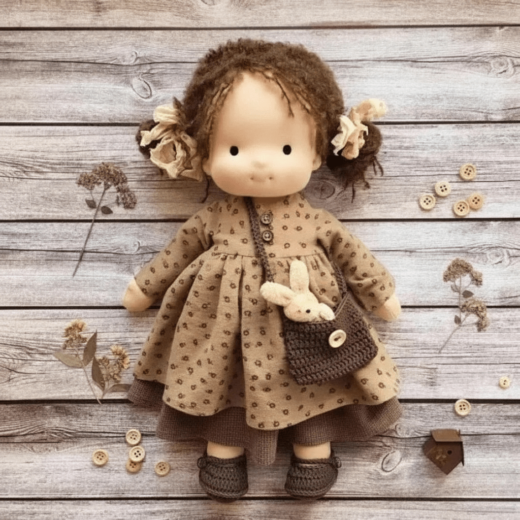 Handmade Cotton Waldorf Doll – Soft Cloth Baby Doll for Toddlers & Preschoolers – Natural Fabric Stuffed Toy for Imaginative Play, Sensory