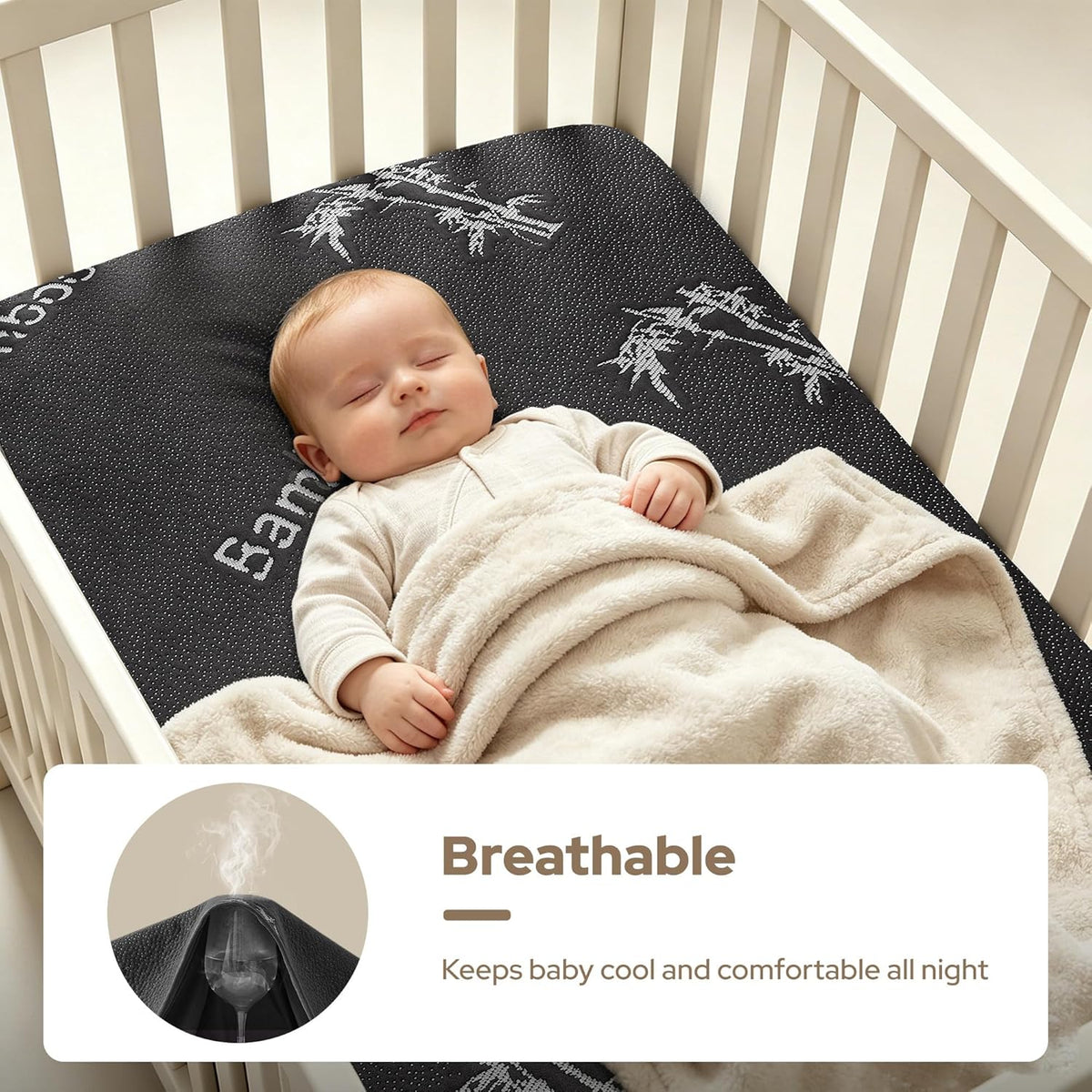 CozyNest | Protector impermeable para colchón de cuna con tela suave gris | Silencioso y lavable a máquina para la máxima comodidad del bebé