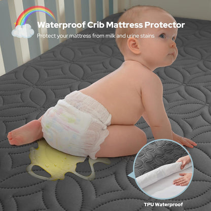 CozyNest | Protector impermeable para colchón de cuna con tela suave gris | Silencioso y lavable a máquina para la máxima comodidad del bebé