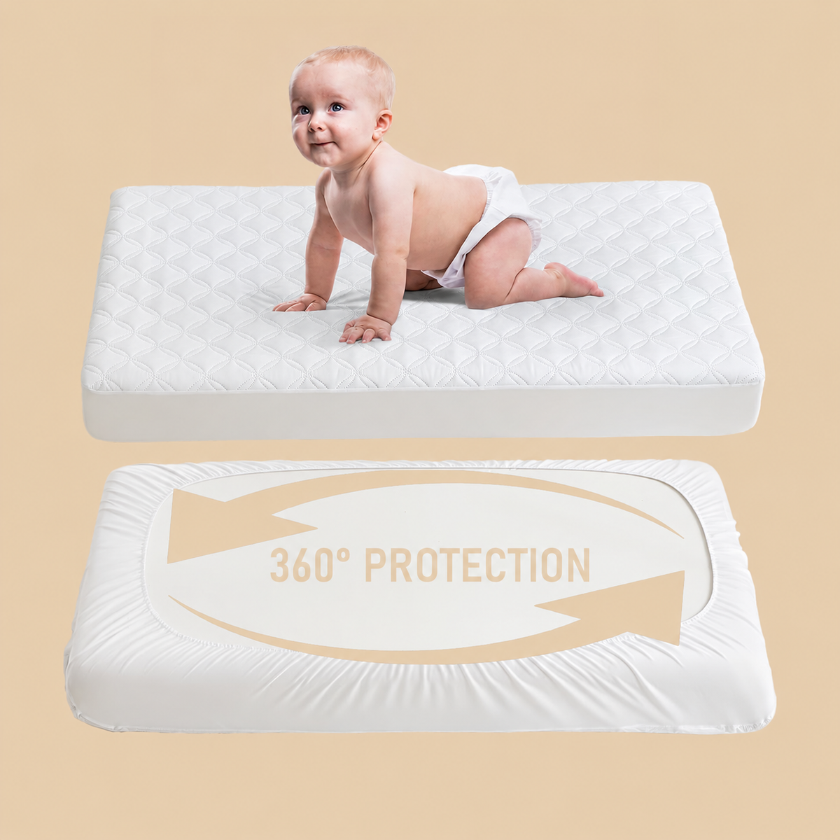 CozyNest | Protector impermeable para colchón de cuna con tela suave gris | Silencioso y lavable a máquina para la máxima comodidad del bebé