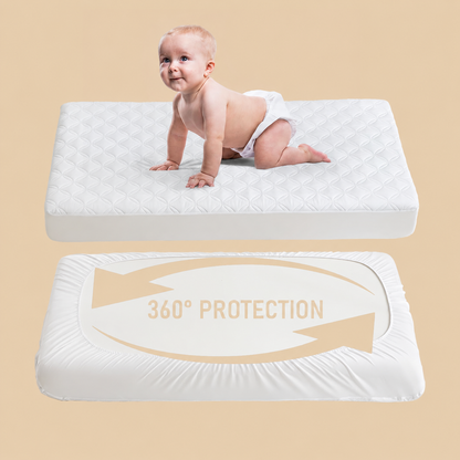 CozyNest | Protector impermeable para colchón de cuna con tela suave gris | Silencioso y lavable a máquina para la máxima comodidad del bebé