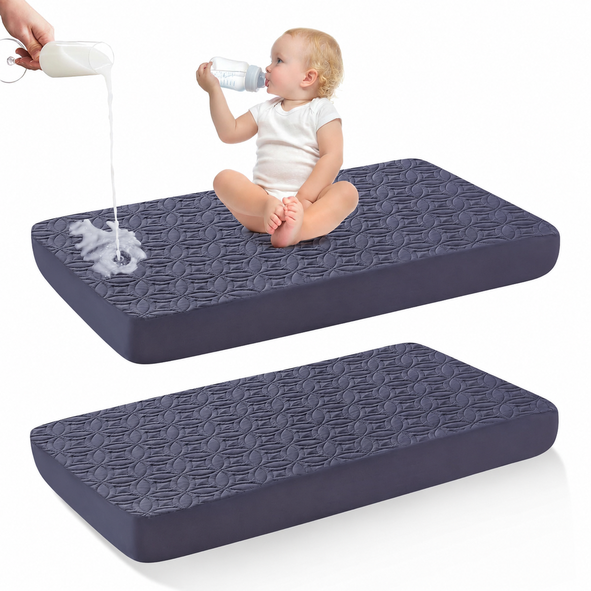 CozyNest | Protector impermeable para colchón de cuna con tela suave gris | Silencioso y lavable a máquina para la máxima comodidad del bebé