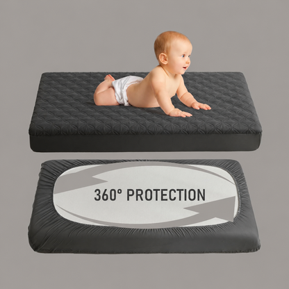 CozyNest | Protector impermeable para colchón de cuna con tela suave gris | Silencioso y lavable a máquina para la máxima comodidad del bebé