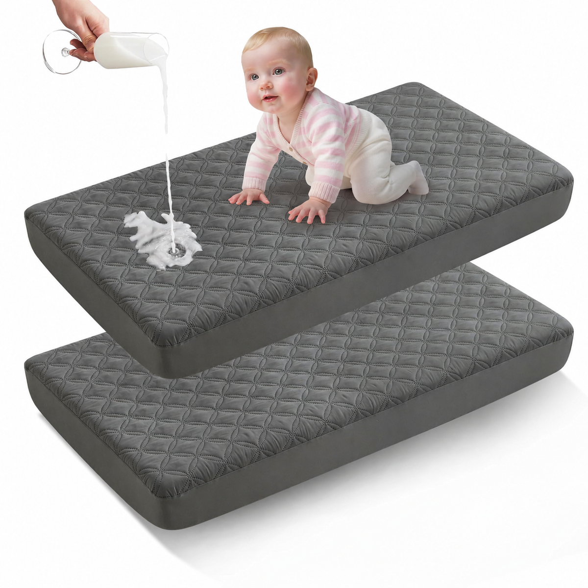 CozyNest | Protector impermeable para colchón de cuna con tela suave gris | Silencioso y lavable a máquina para la máxima comodidad del bebé