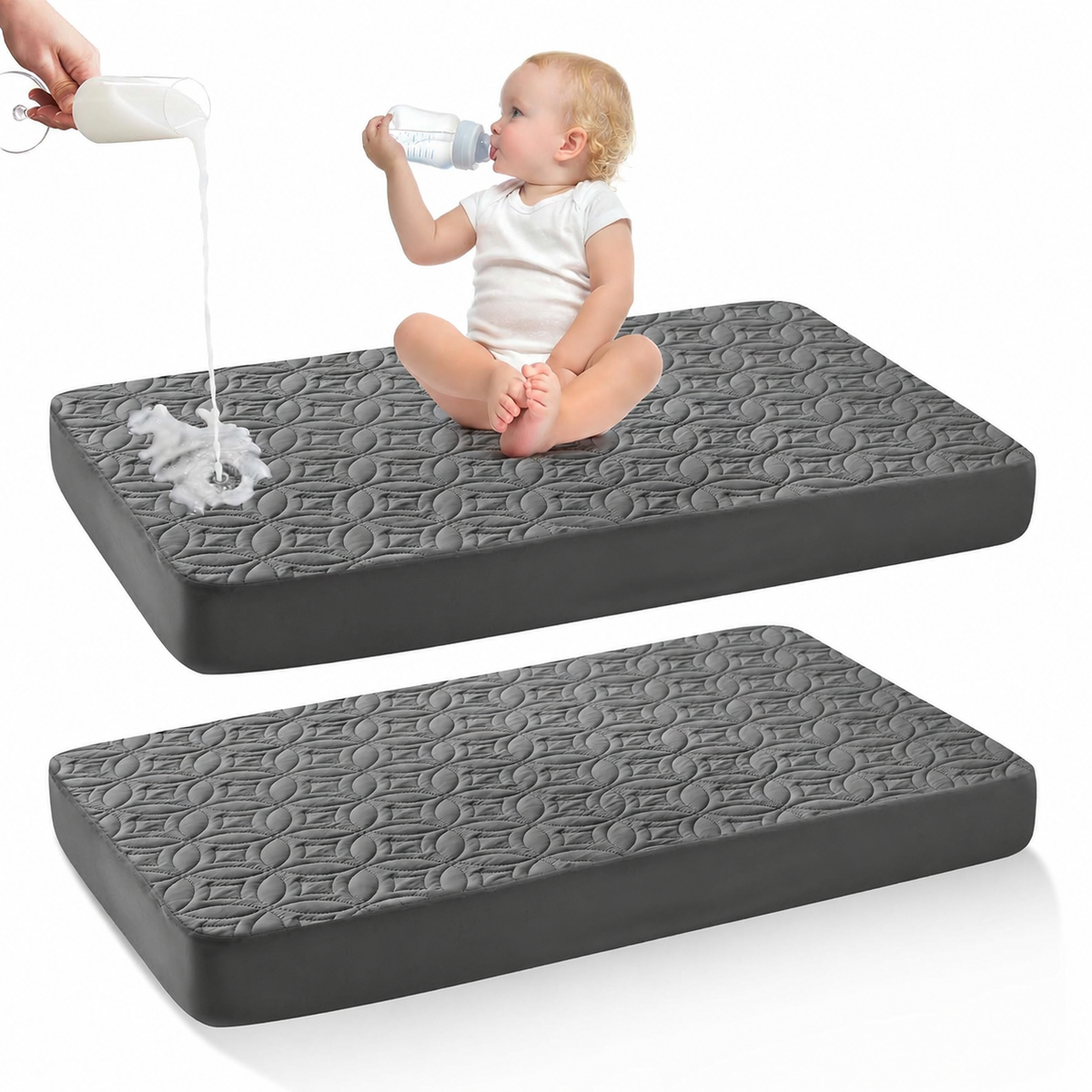CozyNest | Protector impermeable para colchón de cuna con tela suave gris | Silencioso y lavable a máquina para la máxima comodidad del bebé