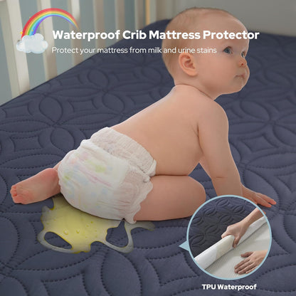CozyNest | Protector impermeable para colchón de cuna con tela suave gris | Silencioso y lavable a máquina para la máxima comodidad del bebé