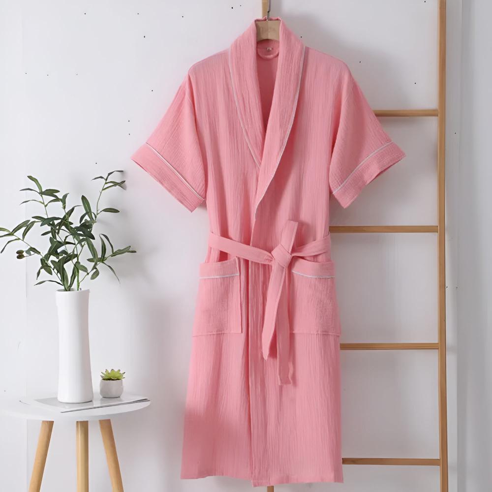 Vessina Bathrobe - 100% Cotton Double Muslin, Short Sleeves, Relaxed Fit