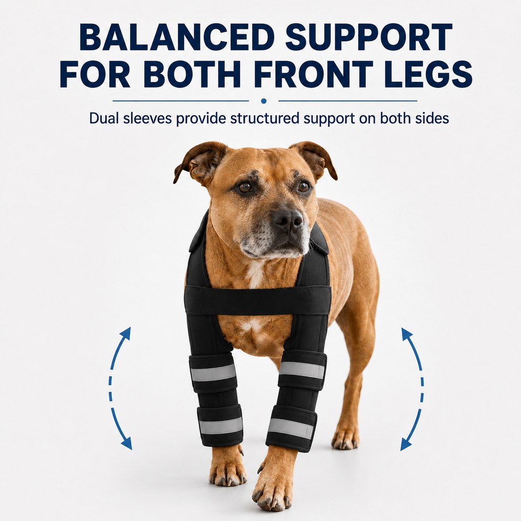 Ortekor Dog Double Front Leg Support Brace for Unsteady Walking - Chest Harness with Internal Metal Support Inserts