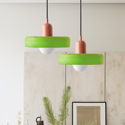 Jewel-Toned Glass Pendant Light with Adjustable Cord – Mid-Century Modern Hanging Fixture for Kitchen Island, Dining Table & Reading Nook