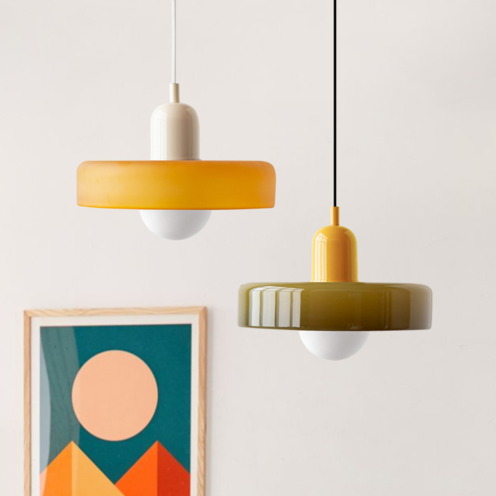 Jewel-Toned Glass Pendant Light with Adjustable Cord – Mid-Century Modern Hanging Fixture for Kitchen Island, Dining Table & Reading Nook