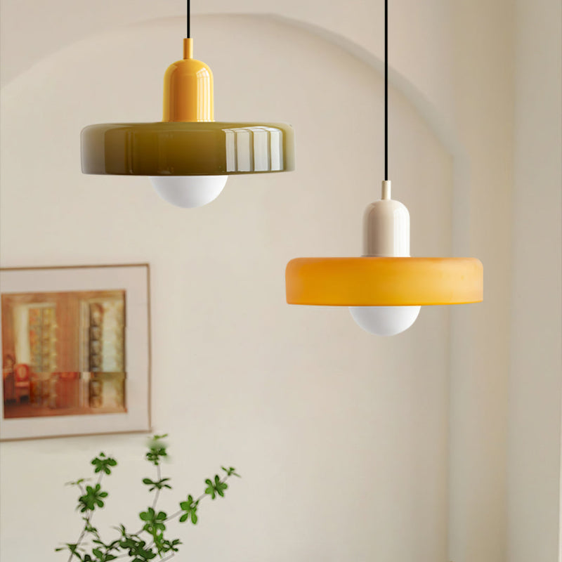 Jewel-Toned Glass Pendant Light with Adjustable Cord – Mid-Century Modern Hanging Fixture for Kitchen Island, Dining Table & Reading Nook