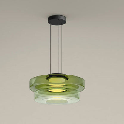 Modern Tiered Glass Ceiling Fixture – Iron & Glass Hanging Light for Kitchen Island, Dining Room & Living Space – Adjustable Multi-Layer