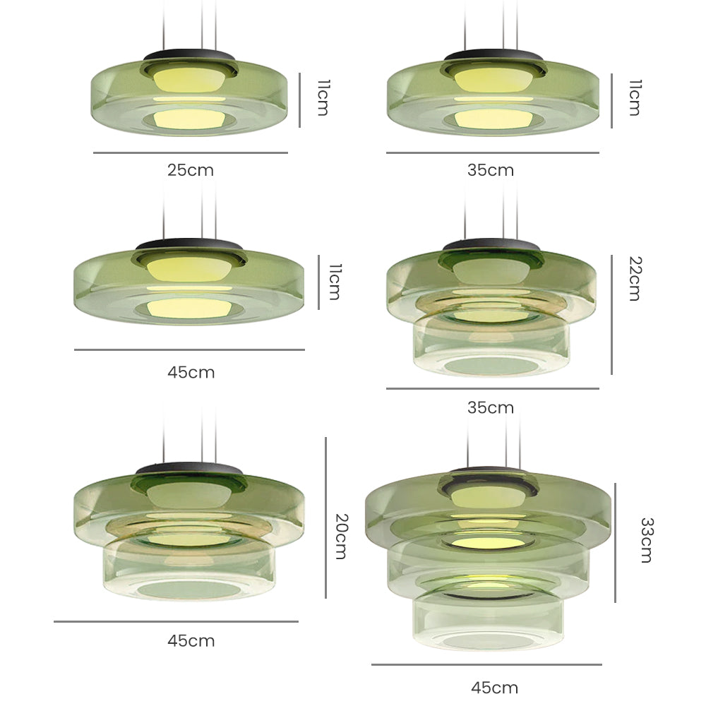 Modern Tiered Glass Ceiling Fixture – Iron & Glass Hanging Light for Kitchen Island, Dining Room & Living Space – Adjustable Multi-Layer