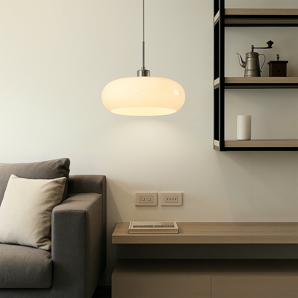 Modern Dome Glass Pendant Light with Adjustable Cord for Dining Room Kitchen Island Breakfast Bar – Geometric Minimalist Ceiling Fixture