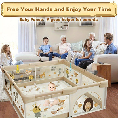 Cushioned Baby Play Yard with Animal Prints for Safe Indoor & Outdoor Exploration
