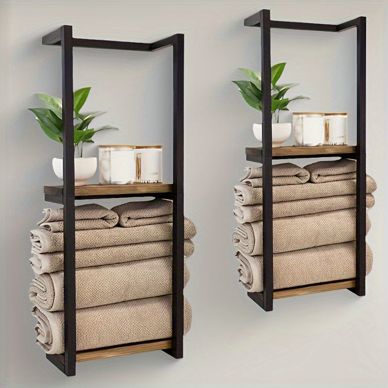 Wall-Mounted Dual-Tier Towel Rack Stainless Steel Storage Holder for Bathroom Bedroom Kitchen Organization