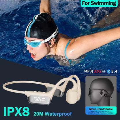 Waterproof Bone Conduction Swimming Headphones 32GB Storage IPX8 Rated for Pool Diving Ocean Sports Bluetooth 5.4 Open-Ear Audio