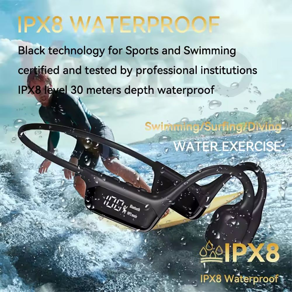 Waterproof Bone Conduction Swimming Headphones 32GB Storage IPX8 Rated for Pool Diving Ocean Sports Bluetooth 5.4 Open-Ear Audio