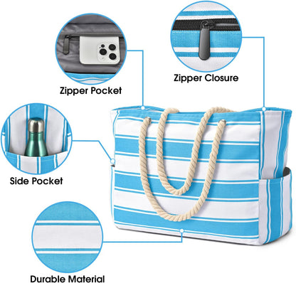 Large Mesh Carryall Bag with Zippered Closure for Pool Days and Coastal Getaways – Holds Towels, Sunscreen & Gear for Travel, Gym, Yoga, Pic