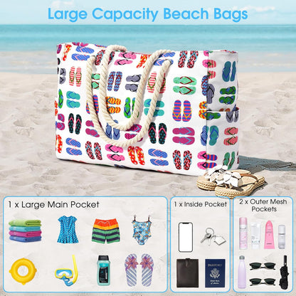 Large Mesh Carryall Bag with Zippered Closure for Pool Days and Coastal Getaways – Holds Towels, Sunscreen & Gear for Travel, Gym, Yoga, Pic