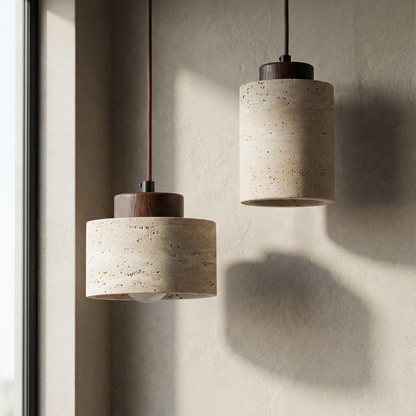 Textured Stone Shade Hanging Light with Natural Grain Finish for Kitchen Island Dining Room Modern Minimalist Ceiling Fixture