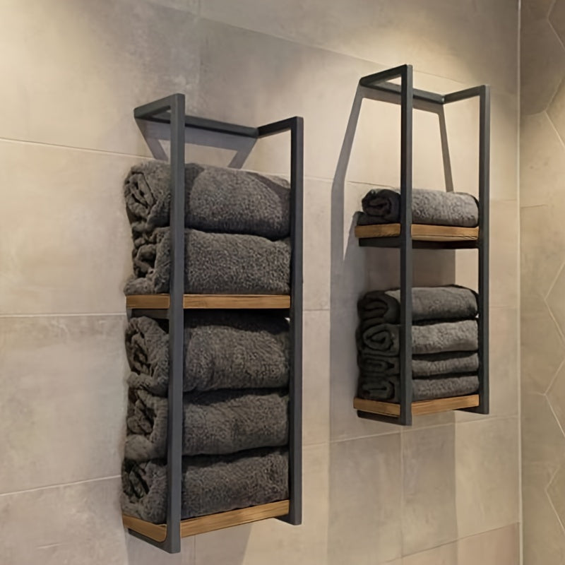 Wall-Mounted Dual-Tier Towel Rack Stainless Steel Storage Holder for Bathroom Bedroom Kitchen Organization