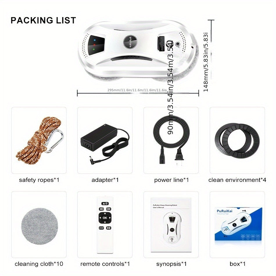 Robotic Window Cleaner with Remote Control for Streak-Free Glass – Automatic Suction Cleaner for Windows, Mirrors & Doors