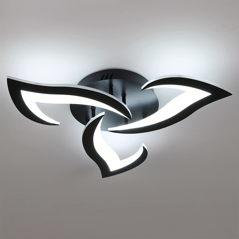 LED Flush Mount Light Fixture with Floral Layered Design for Bedroom, Entryway & Living Spaces | 22 in Black Metal Modern Low Profile Ambien