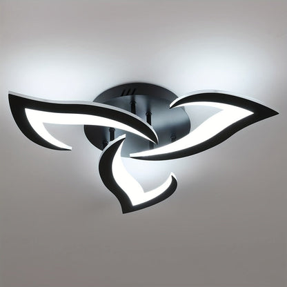 LED Flush Mount Light Fixture with Floral Layered Design for Bedroom, Entryway & Living Spaces | 22 in Black Metal Modern Low Profile Ambien