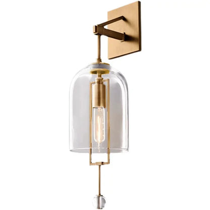 Elongated Glass Bell Sconce with Suspended Copper Frame 23 in Tall for Bedrooms Hallways Living Rooms Modern Vertical Wall Lighting Fixture