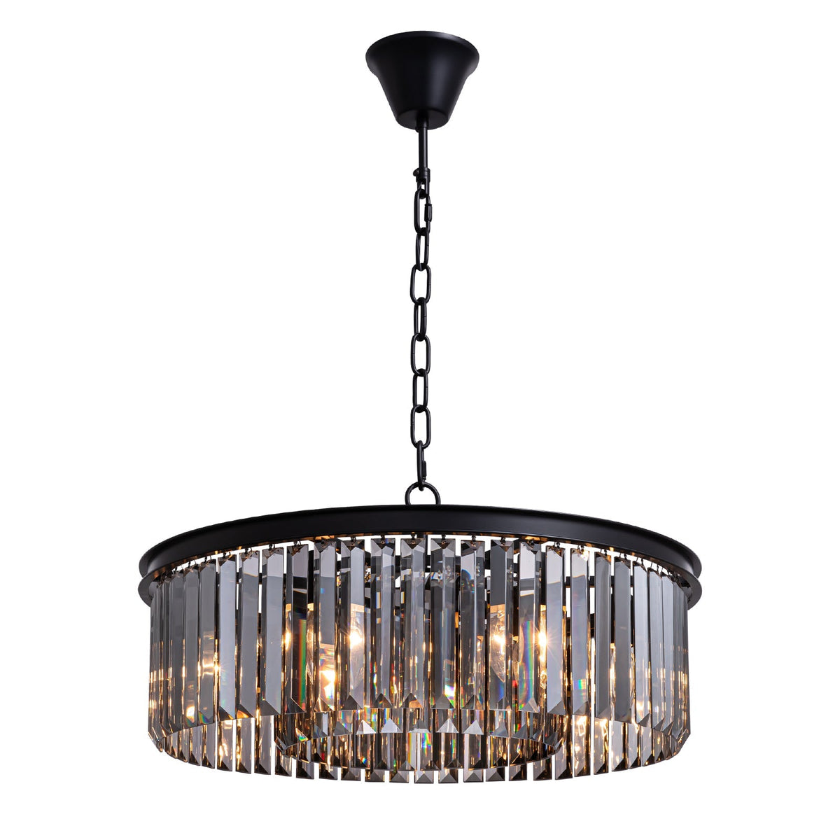 Smoky Gray K9 Crystal Chandelier Round Canopy Pendant for Dining Room Living Room Kitchen Modern Hanging Fixture E12 Bulb Adjustable Chain