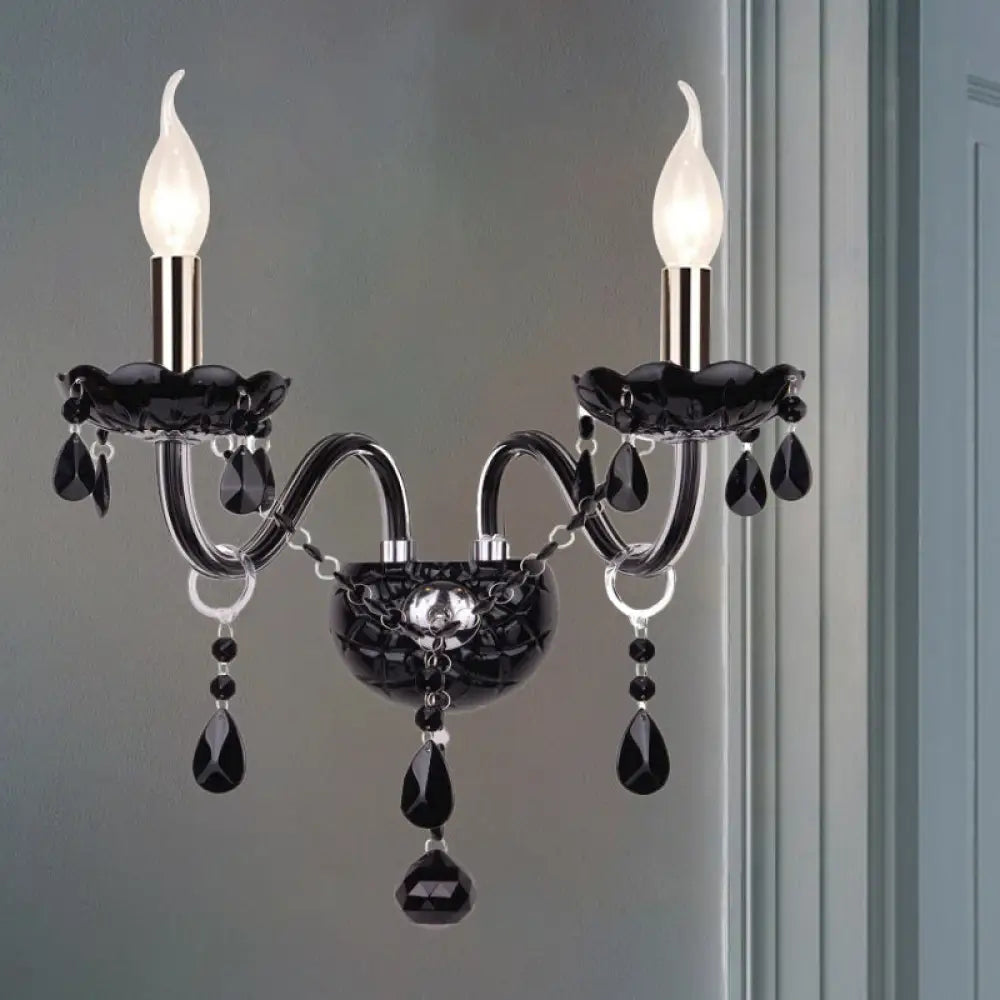 Crystal Wall Sconce Black Finish Mid-Century Modern Design E12 E14 Socket 1-2 Light Fixture for Bedroom Living Room Hallway Indoor Lighting