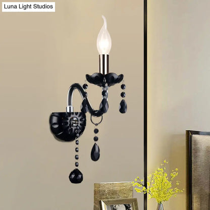 Crystal Wall Sconce Black Finish Mid-Century Modern Design E12 E14 Socket 1-2 Light Fixture for Bedroom Living Room Hallway Indoor Lighting