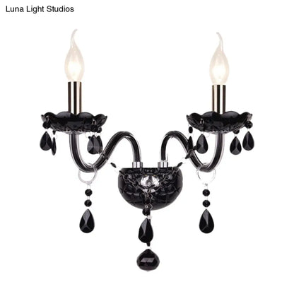 Crystal Wall Sconce Black Finish Mid-Century Modern Design E12 E14 Socket 1-2 Light Fixture for Bedroom Living Room Hallway Indoor Lighting