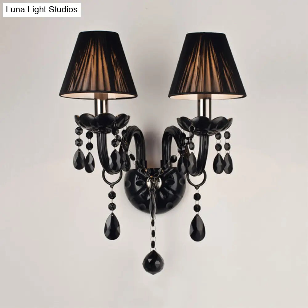 Crystal Wall Sconce Black Finish Mid-Century Modern Design E12 E14 Socket 1-2 Light Fixture for Bedroom Living Room Hallway Indoor Lighting