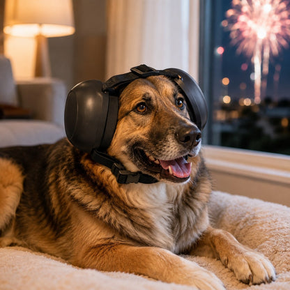 Ortekor Dog Noise-Reducing Ear Muffs for Fireworks, Thunderstorms & Grooming - Adjustable Anxiety Comfort Ear Protection for Medium & Large Dogs