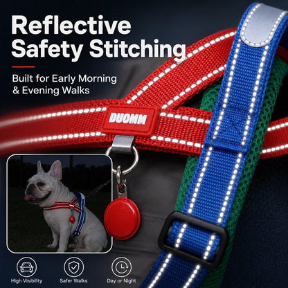 Ortekor No-Choke French Bulldog Harness & Leash Set for Daily Walks - Reflective, Easy-Control Fit for Broad-Chest Dogs