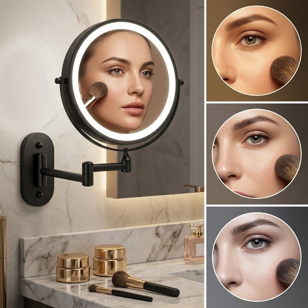 Cordless Lighted Vanity Mirror with Adjustable Magnification & 3-Tone LED Illumination for Beauty Routine & Grooming