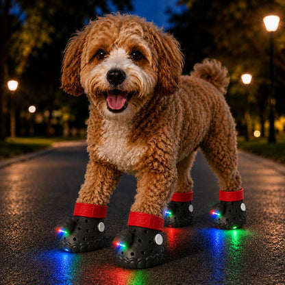 Ortekor Step-Activated RGB Light-Up Dog Boots for Night Walks – Low-Light Visibility & Lightweight EVA Paw Coverage