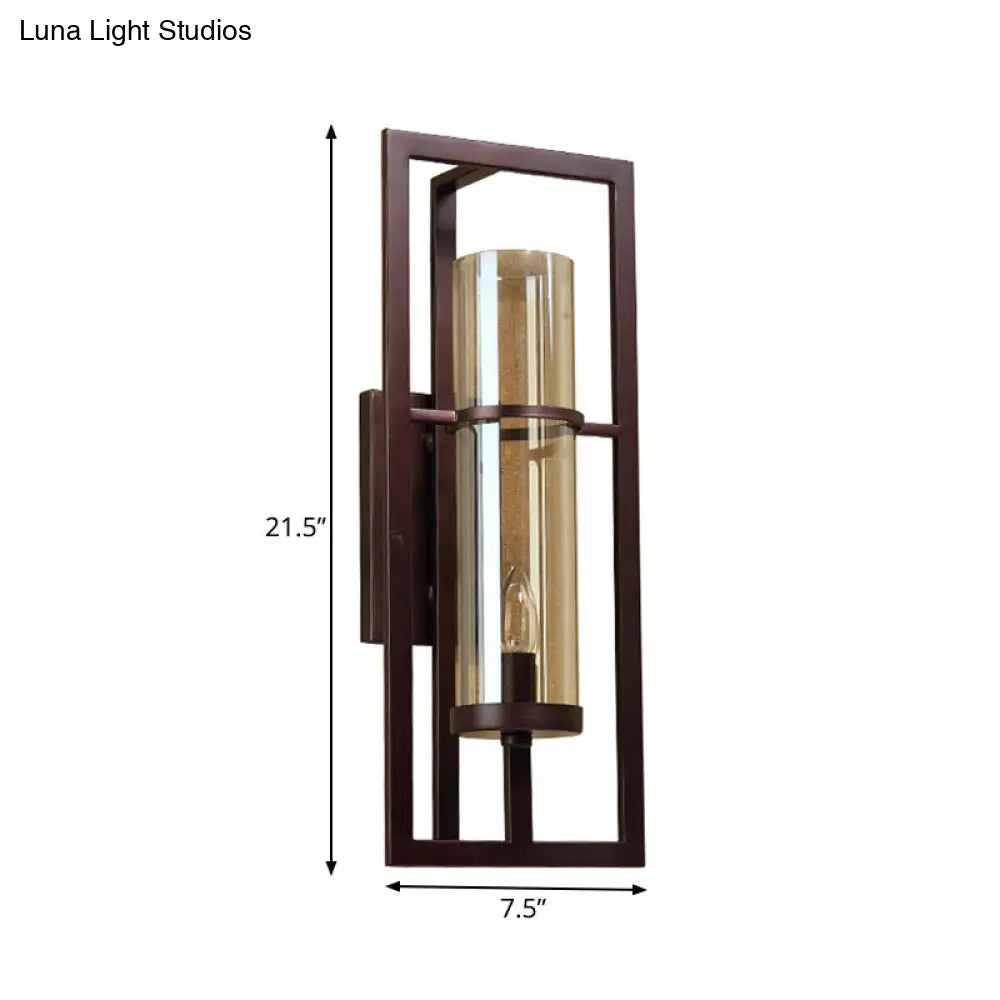 Single-Light Wall Sconce with Golden Glass Shade – Black Metal Frame Fixture for Hallway, Bedroom, Living Room