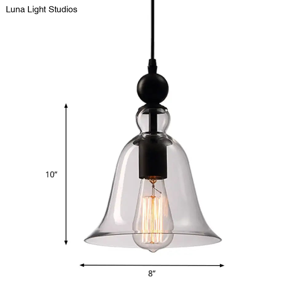 Industrial Glass Bell Pendant Light for Kitchen Island Dining Room | Adjustable Drop Ceiling Hanging Fixture with Clear Shade | Farmhouse
