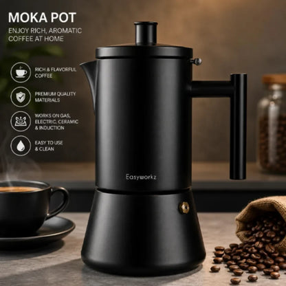 Stainless Steel Stovetop Coffee Percolator with Non-Drip Spout – Induction Ready Espresso Brewer for Gas Electric Ceramic Cooktop Home Café