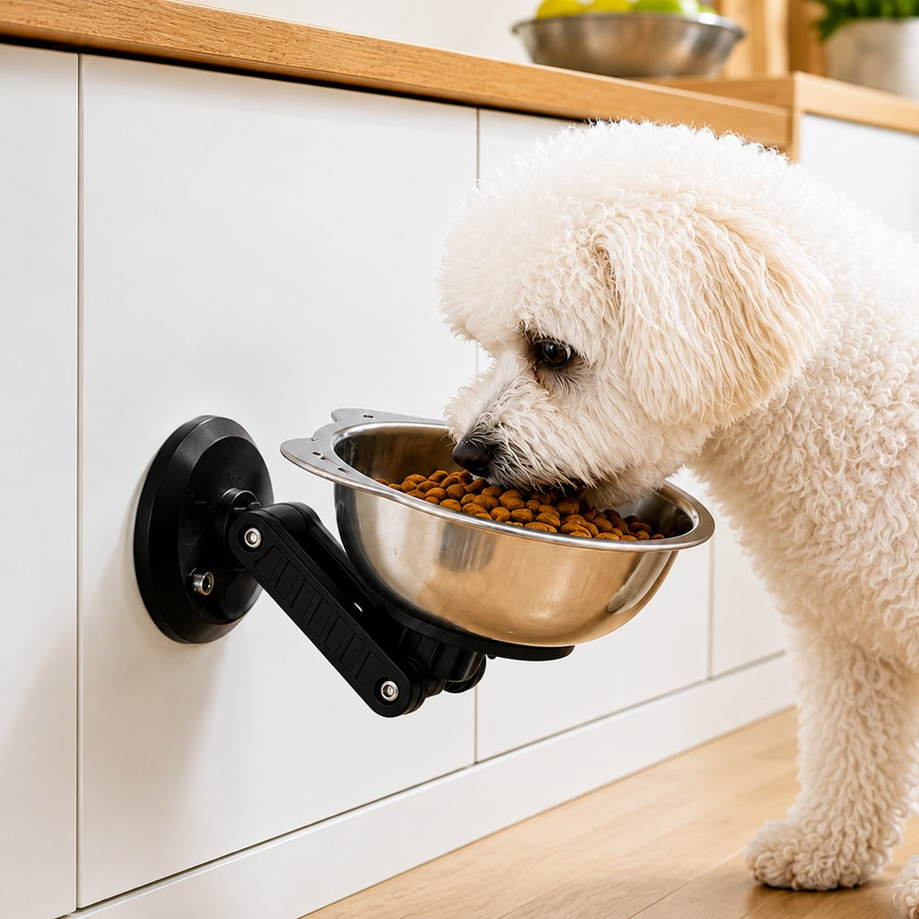 Ortekor No-Drill Wall-Mounted Pet Bowl for Small Dogs & Cats - Elevated Feeding for Cleaner Floors