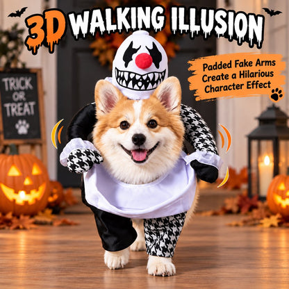 Disfraz de perro de payaso espeluznante Ortekor con brazos falsos: atuendo de Halloween para pedir dulces con un estilo 3D único al caminar