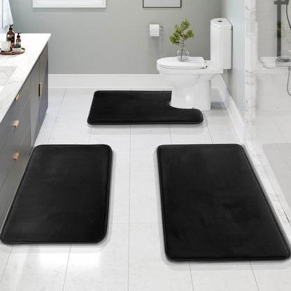 Plush Cushioned Bathroom Rug Set Gray Non-Slip 3-Piece Floor Protection for Shower Toilet Sink Areas Quick-Dry Water-Absorbing Home Decor