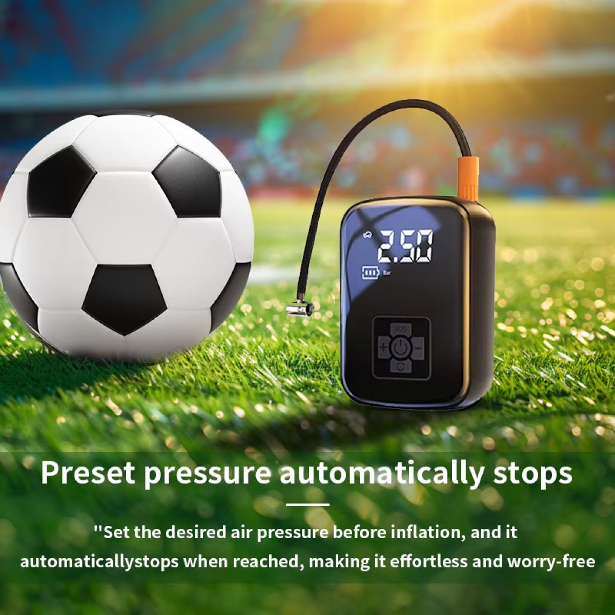 Portable Electric Tire Inflator with Auto Shutoff & Digital Gauge for Car, Bike, Ball – Compact Rechargeable Air Pump 150 PSI LED Light