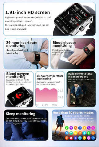 HealthTrack | Reloj inteligente con monitoreo de glucosa en sangre no invasivo | Diseño elegante para la gestión de la salud y el fitness