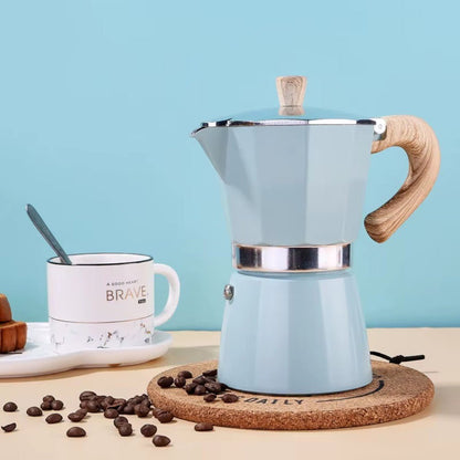 Cafetera italiana clásica de aluminio azul | Cafetera espresso para estufa con extracción a alta presión | Diseño atemporal para un café intenso