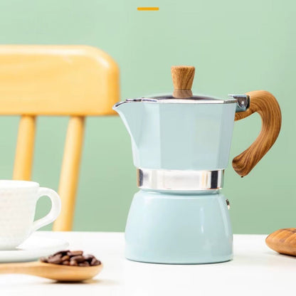Cafetera italiana clásica de aluminio azul | Cafetera espresso para estufa con extracción a alta presión | Diseño atemporal para un café intenso